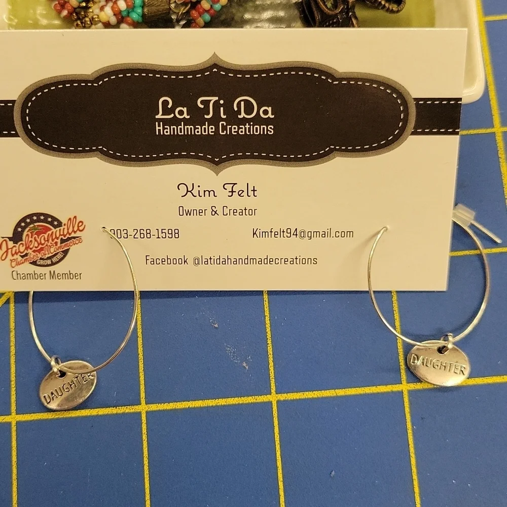 Family Silver Tone Charm Circle Earrings - Daughter